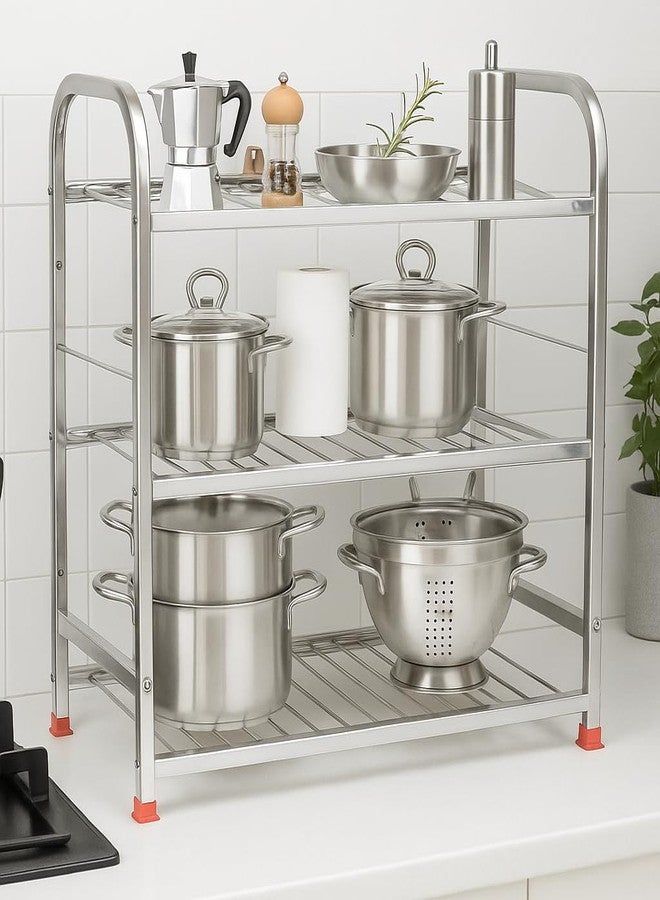 TechSrmaji 3-Tier Stainless Steel Foldable Storage Rack Bartan Stand with Pipe Frame | Heavy Duty, Rustproof & Space-Saving Organizer for Kitchen, Home & Office | Easy Assembly (Silver) - Image 2